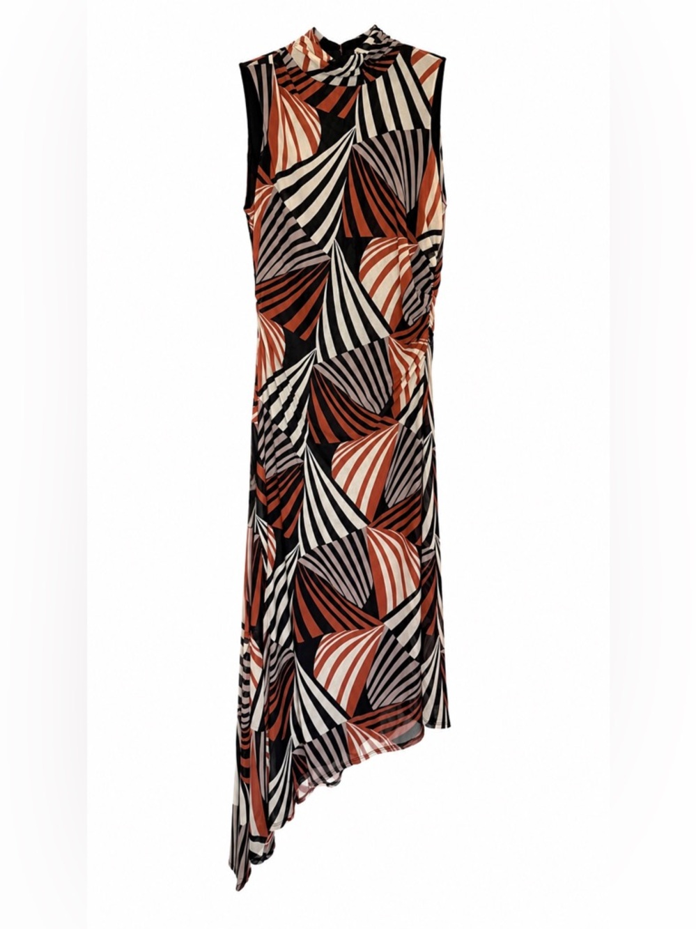 Abstract Geometric Print Mock Neck Midi Dress Asymmetrical Hem size 8